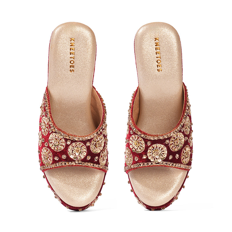 Elariana - Maroon Block Heels