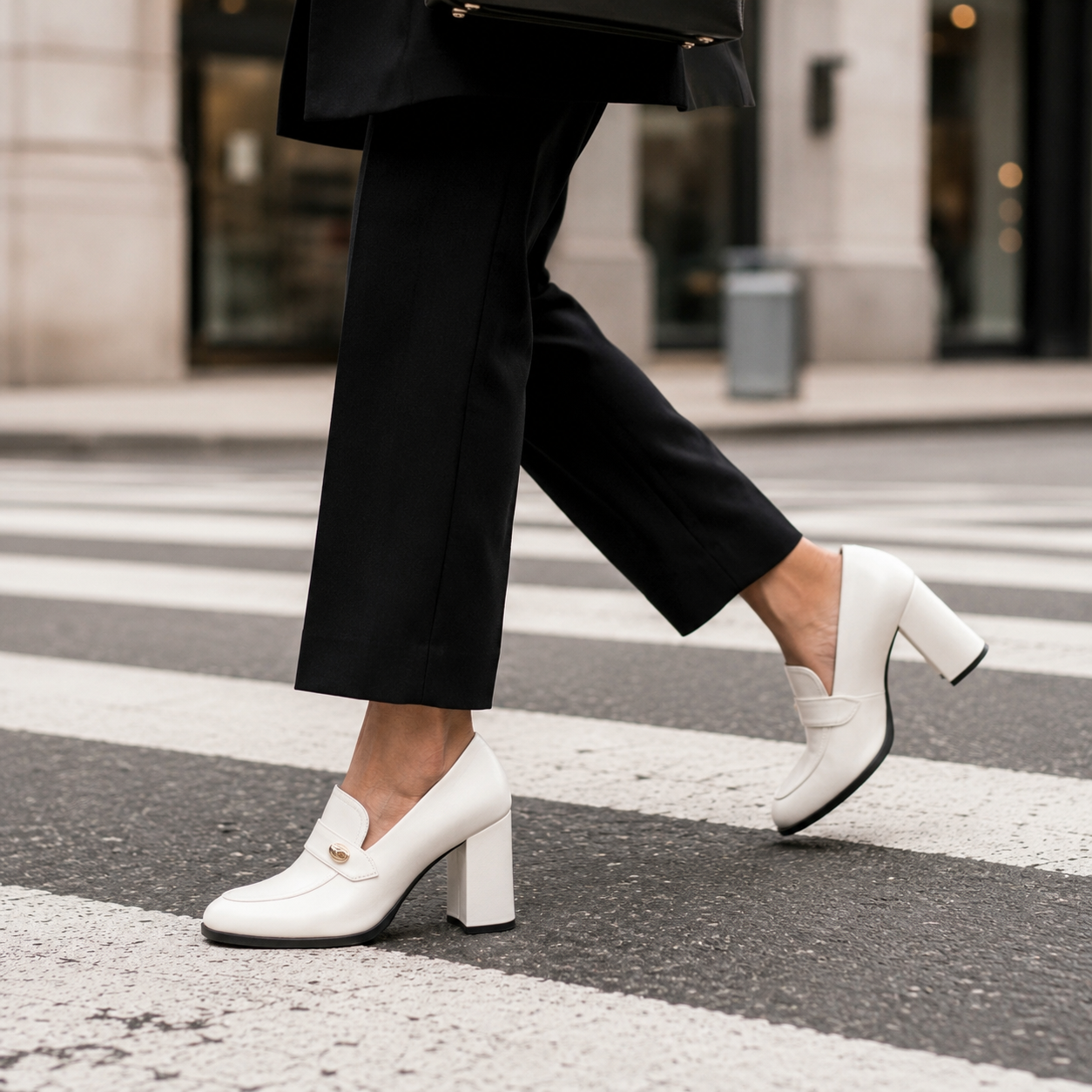 Vivienne – White Penny Loafer Pump