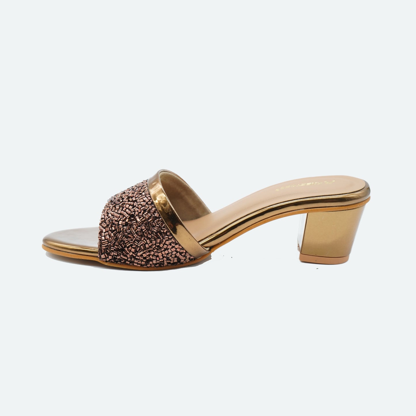 Exquisite Shiny finish Rose Gold Slipper featuring Peep toe Design for Party wear