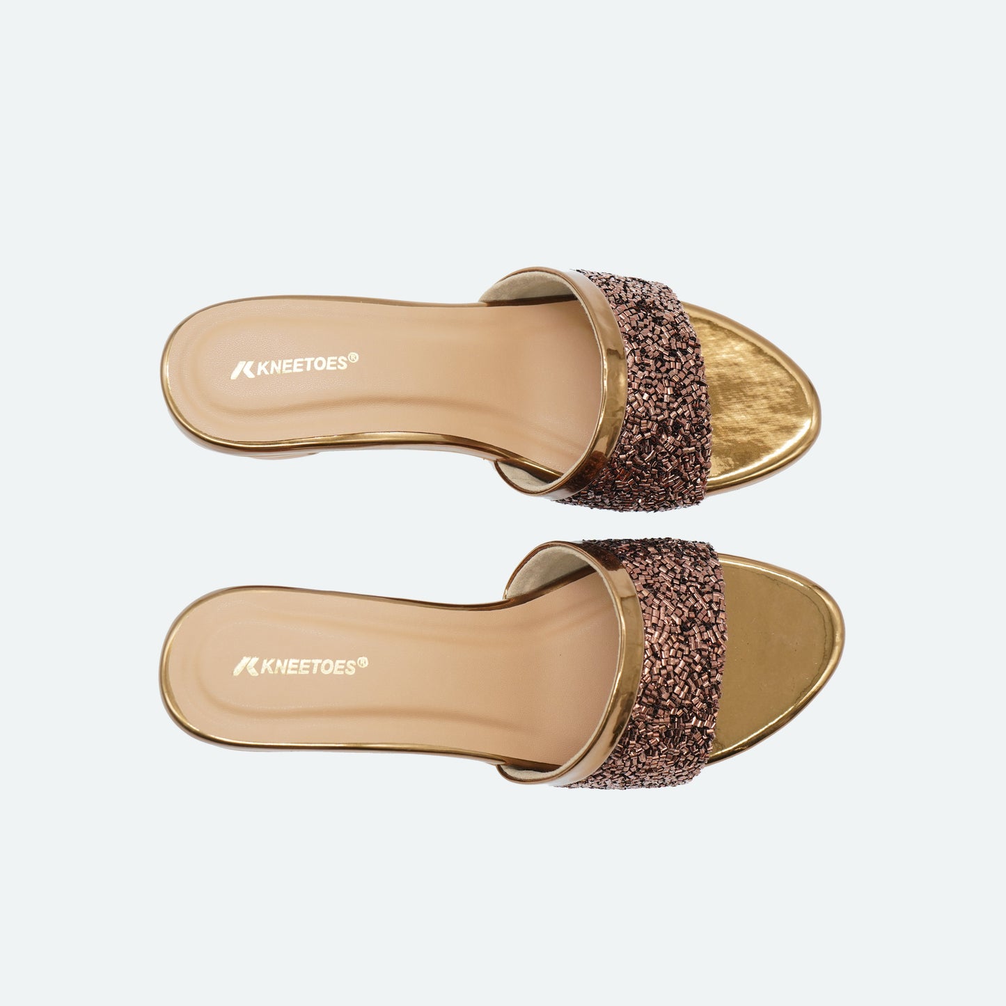 Exquisite Shiny finish Rose Gold Slipper featuring Peep toe Design for Party wear