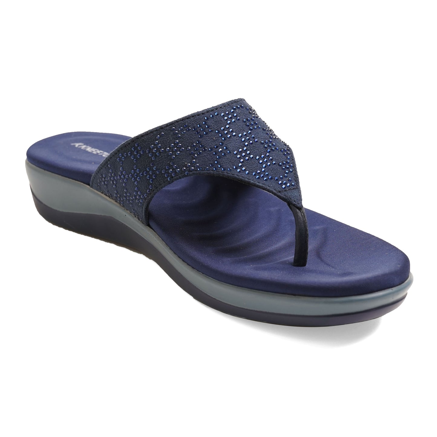 Comtemporary Stone Embelished Blue Low Platform Sliders For Everyday Casuals