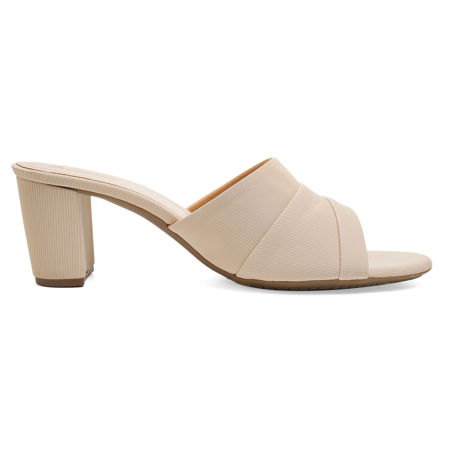 Fashionable Matt Finish Beige Block Heel Slippers For Everyday Casuals