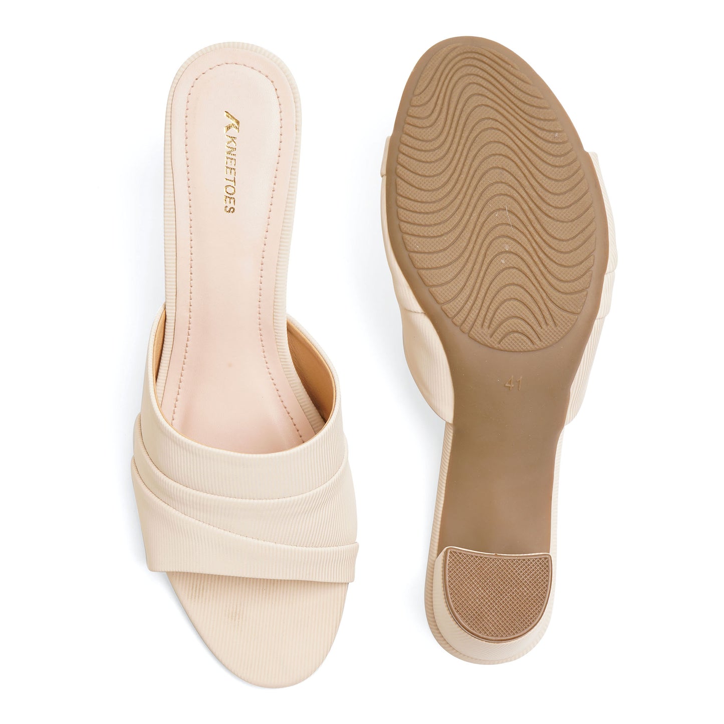 Fashionable Matt Finish Beige Block Heel Slippers For Everyday Casuals