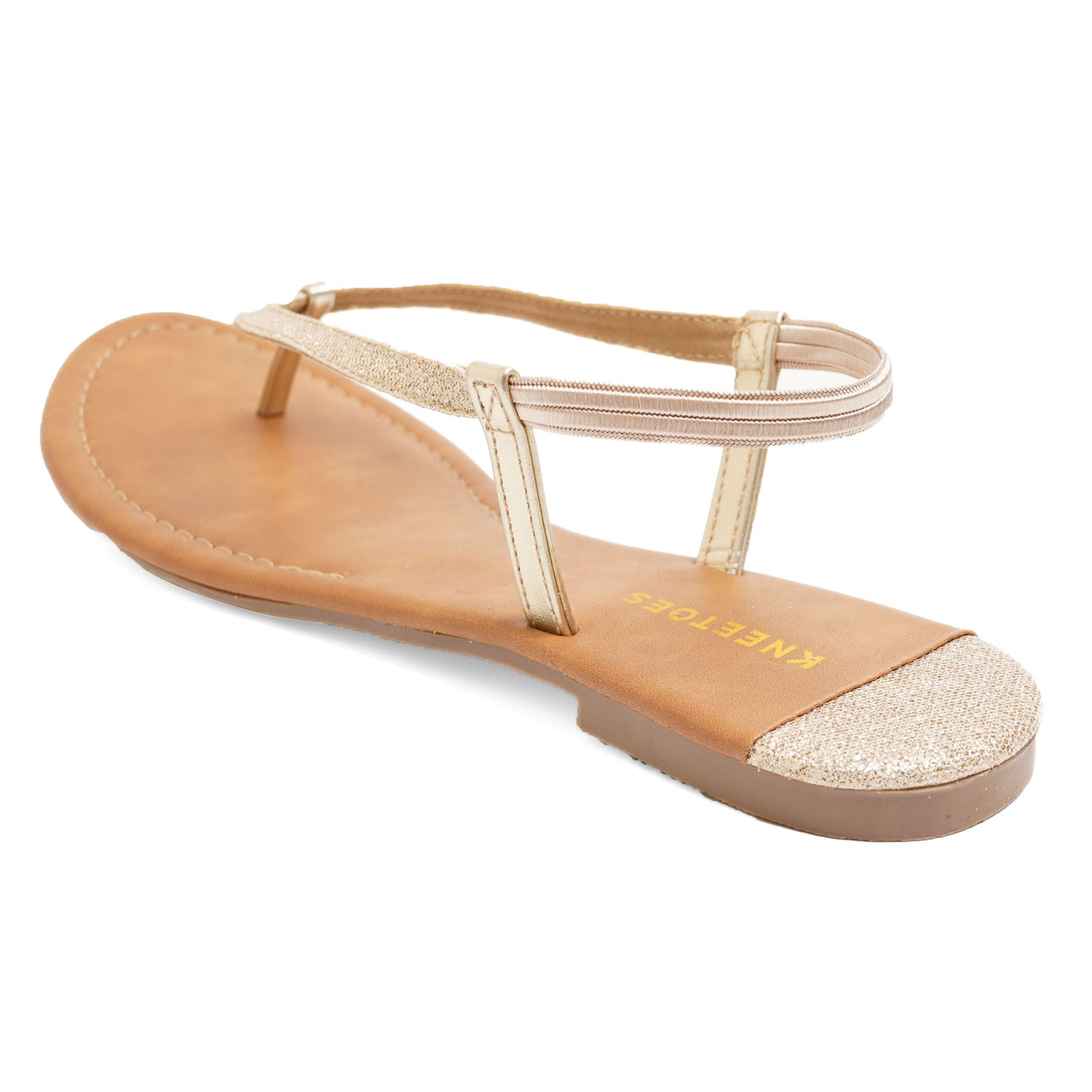 Fashionable Glitter Gold Flat Sandals For Everyday Casuals