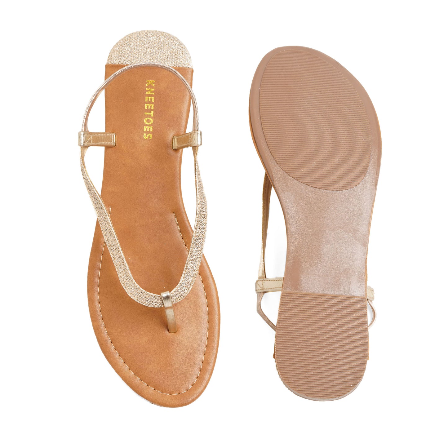 Fashionable Glitter Gold Flat Sandals For Everyday Casuals