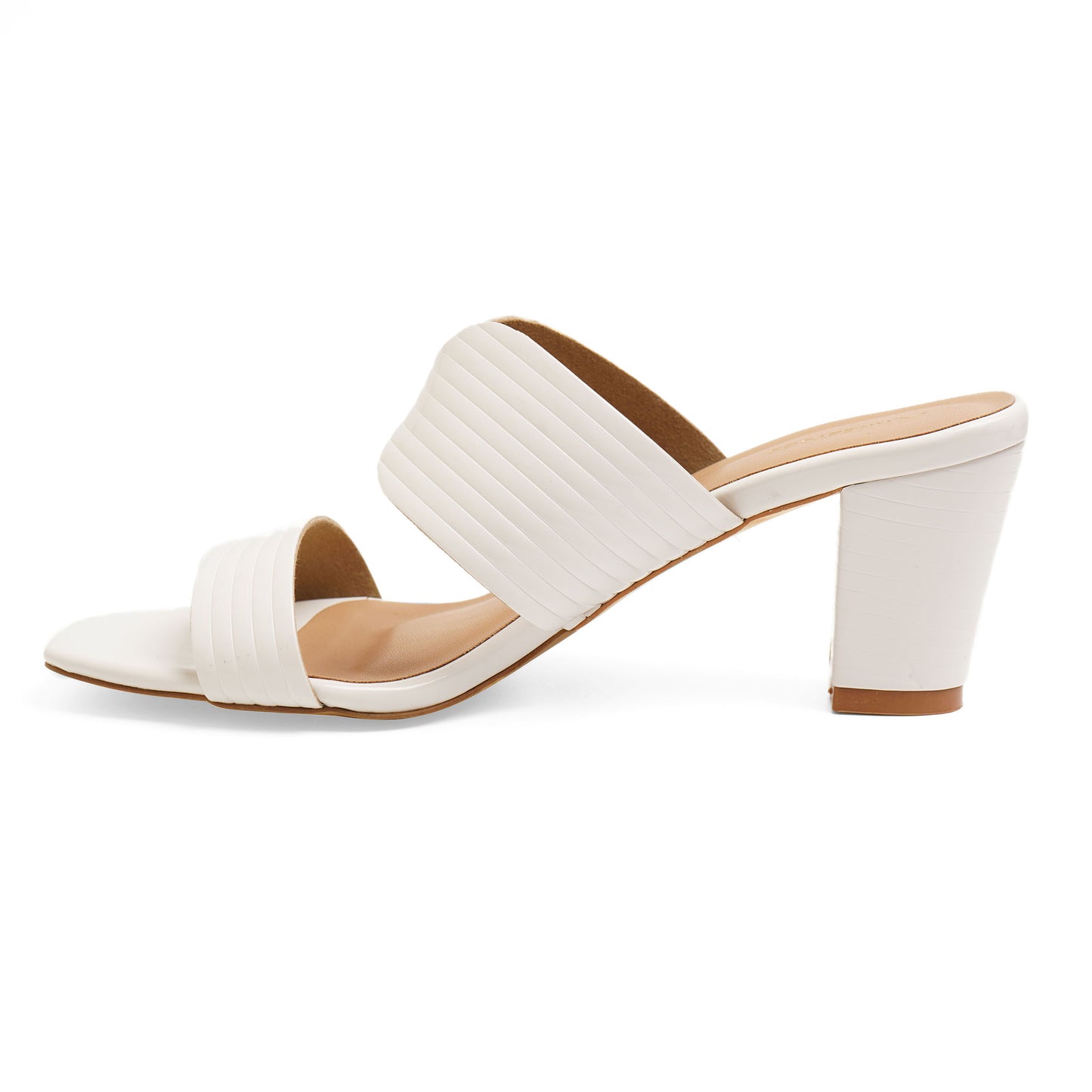 Stylish Glossy White Block Heel Sandals For Everyday Casuals