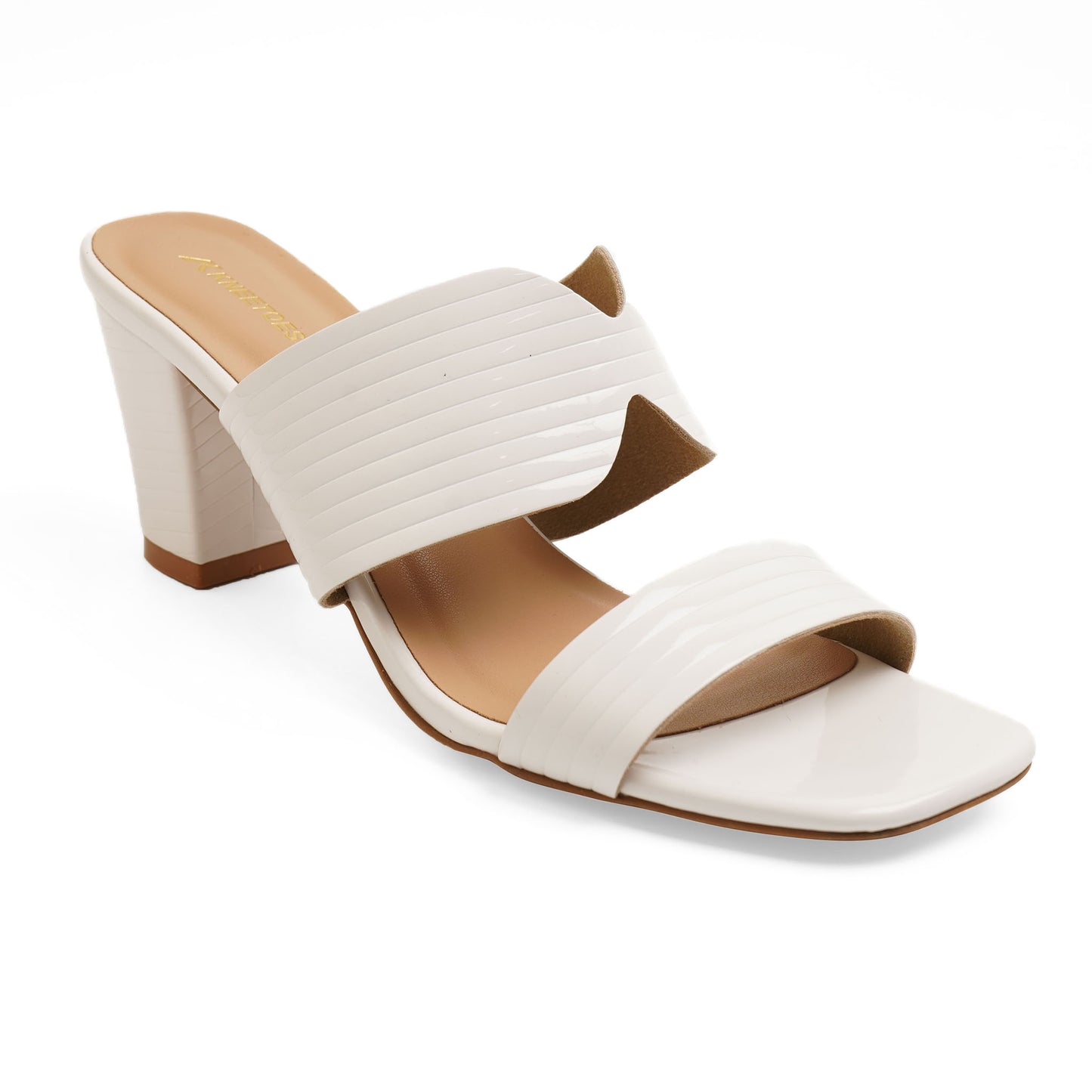Stylish Glossy White Block Heel Sandals For Everyday Casuals