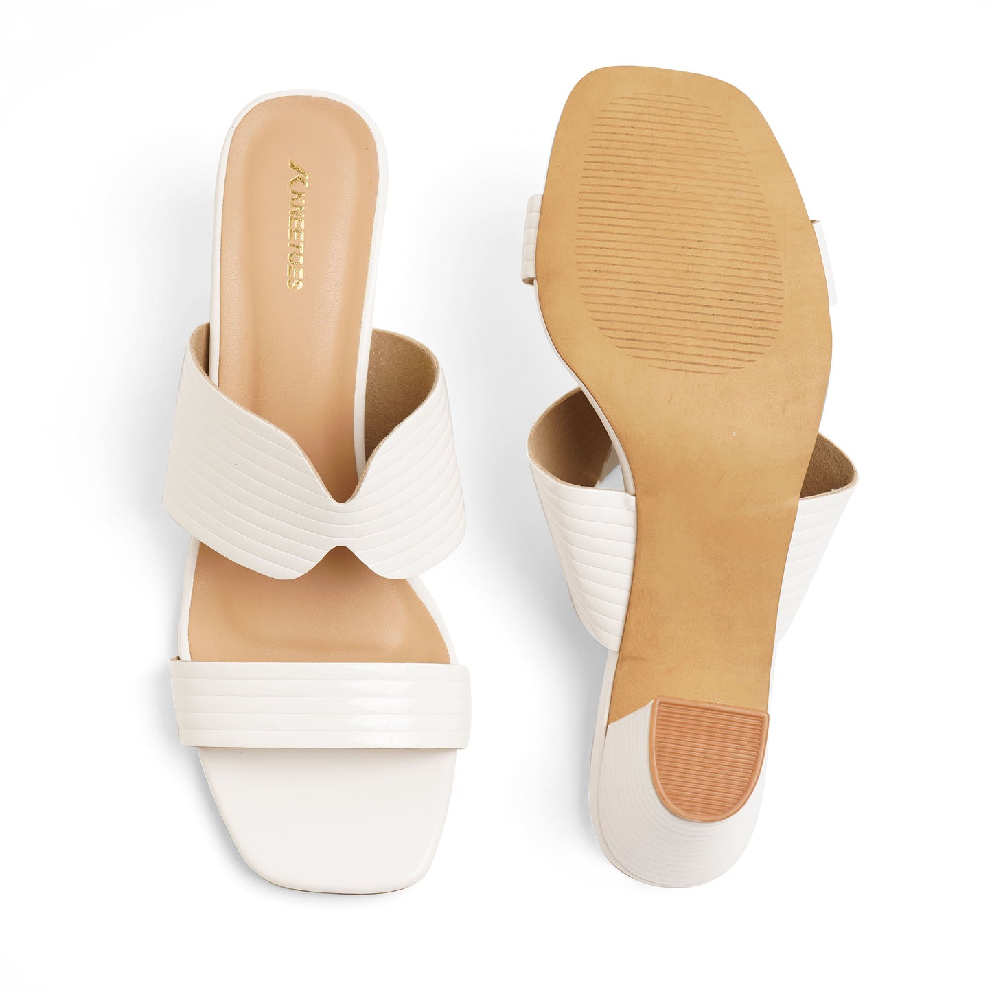 Stylish Glossy White Block Heel Sandals For Everyday Casuals