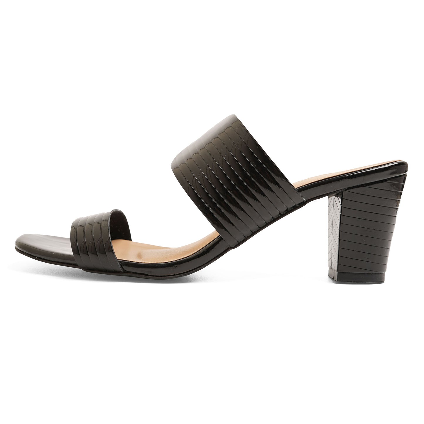 Stylish Glossy Black Block Heel Sandals For Everyday Casuals