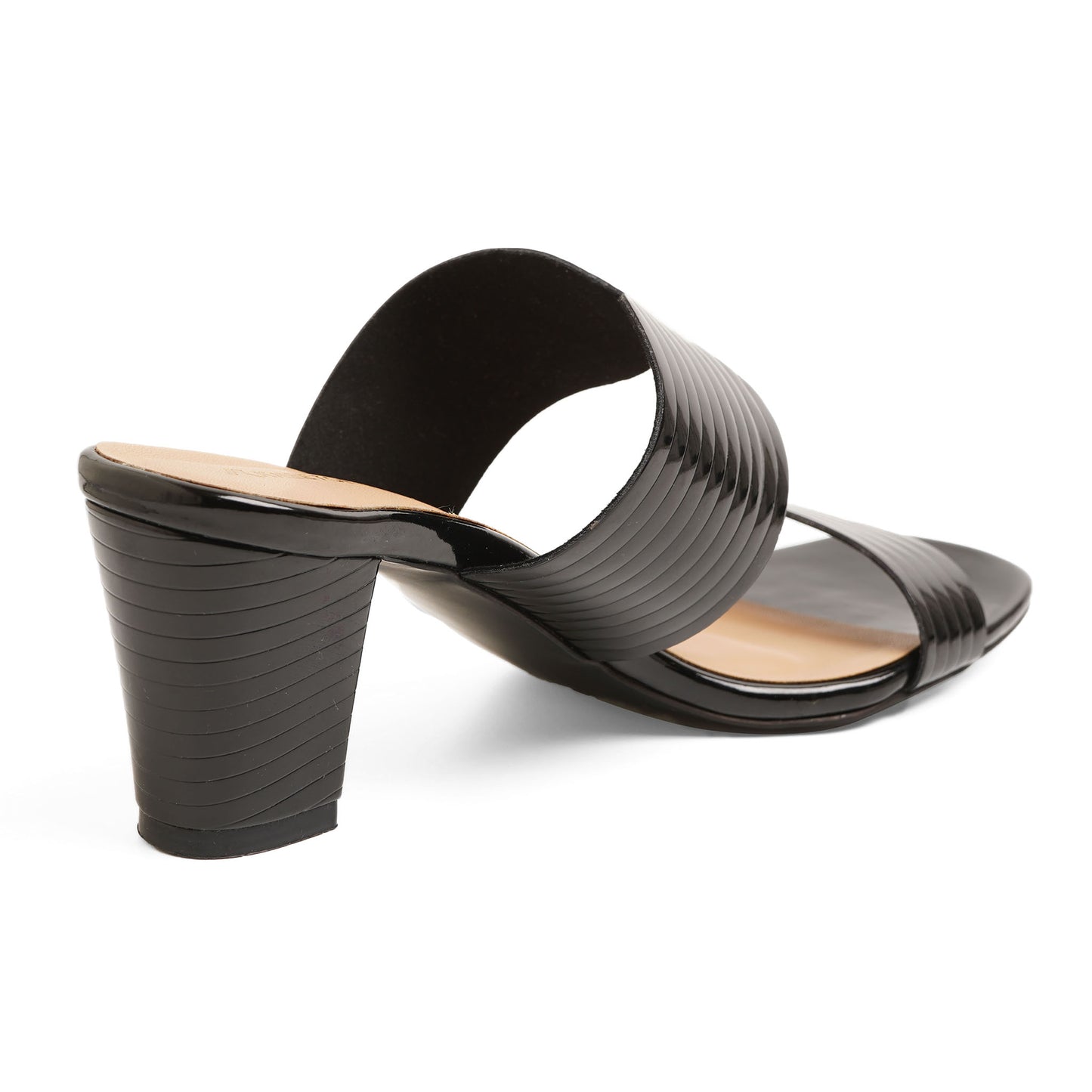 Stylish Glossy Black Block Heel Sandals For Everyday Casuals
