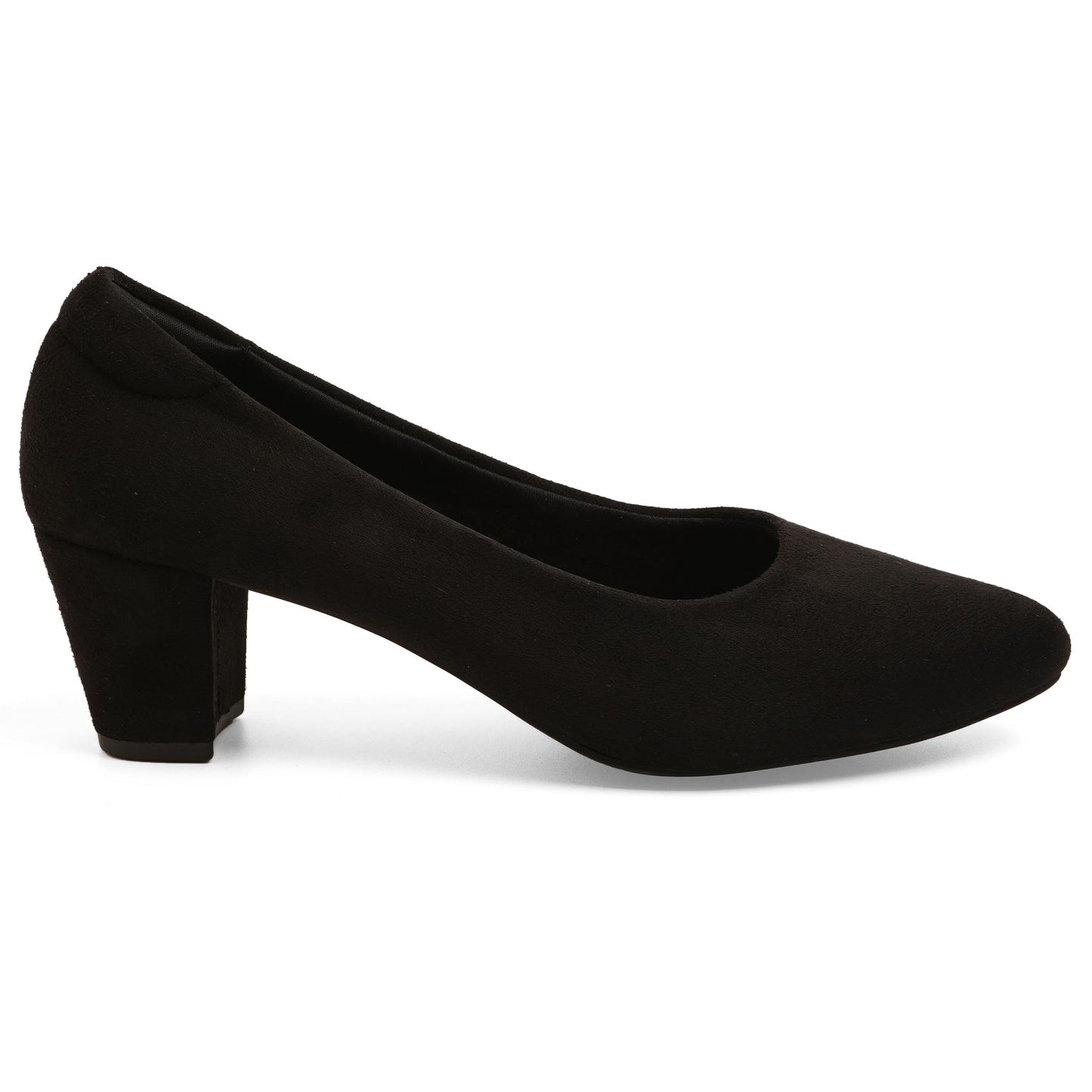 Classic Suede Black Block Heel Pumps For Office Comfort