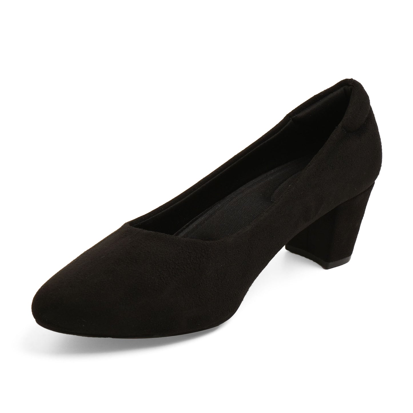 Classic Suede Black Block Heel Pumps For Office Comfort