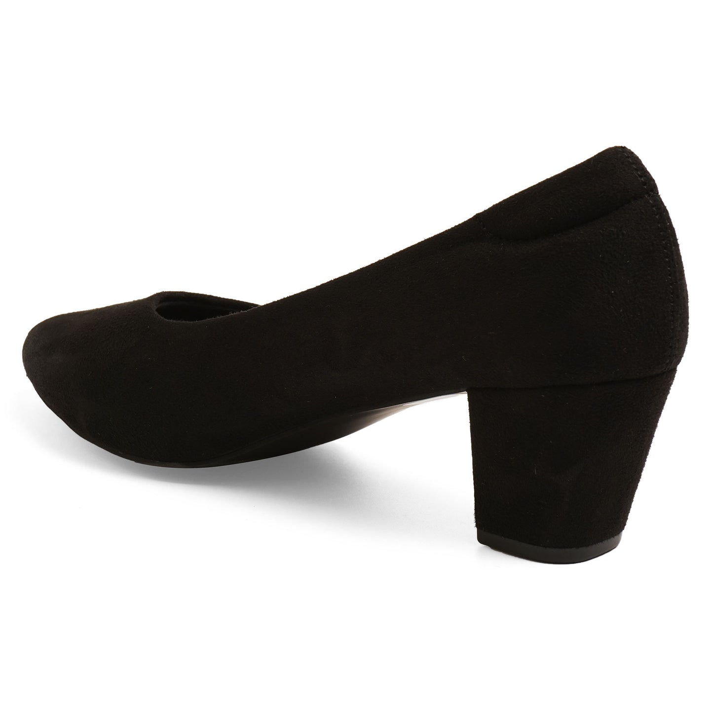 Classic Suede Black Block Heel Pumps For Office Comfort