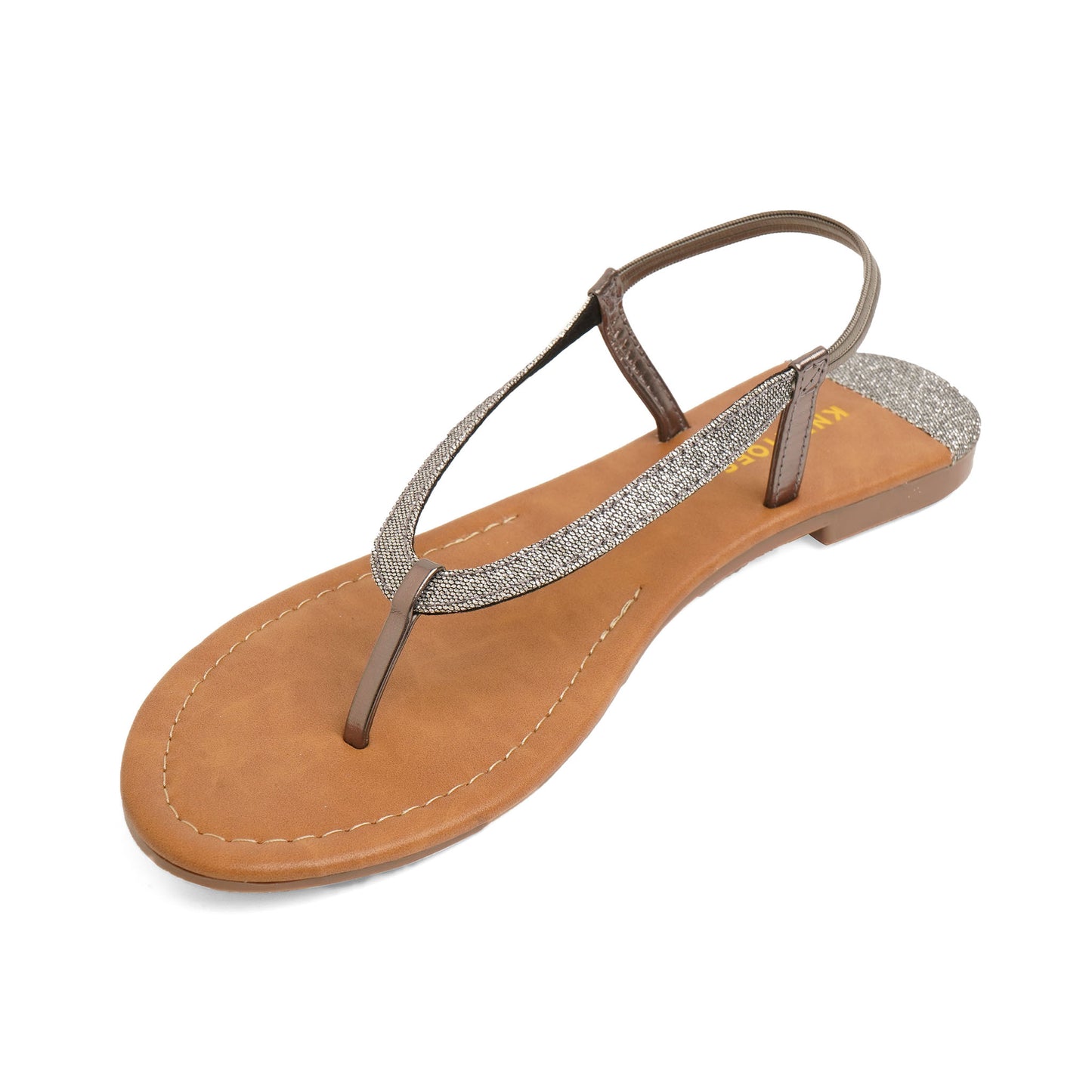 Fashionable Glitter Grey Flat Sandals For Everyday Casuals