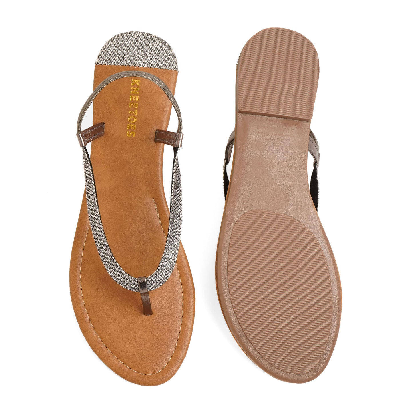 Fashionable Glitter Grey Flat Sandals For Everyday Casuals