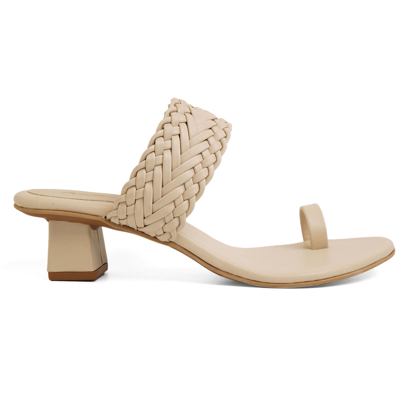Chic Matt Finish Beige Box Heel Slidders For Everyday Casuals