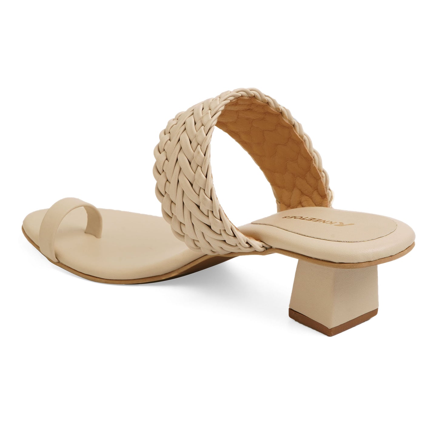 Chic Matt Finish Beige Box Heel Slidders For Everyday Casuals