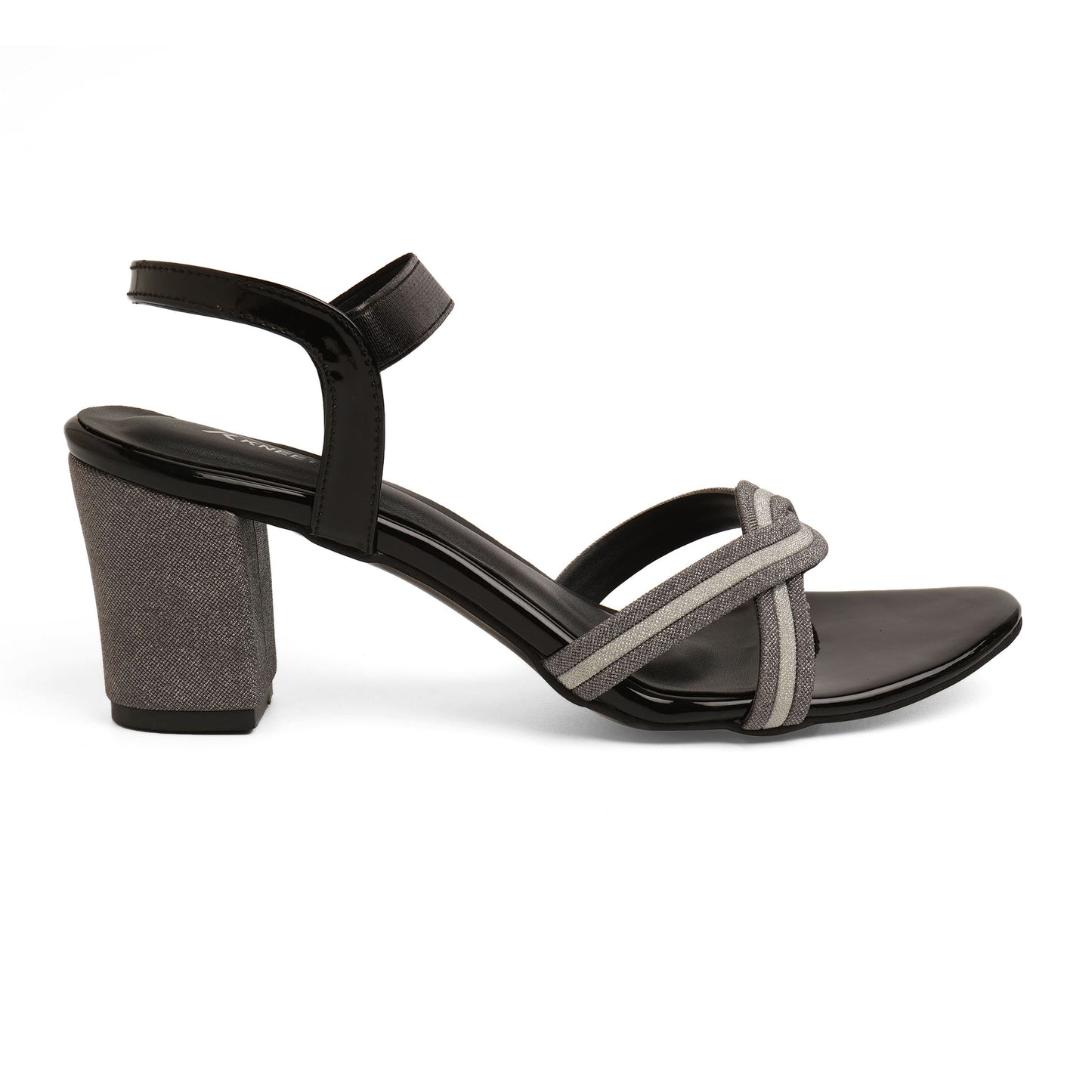 Sleek Glitter Black Box Heel Sandals For Party Wear