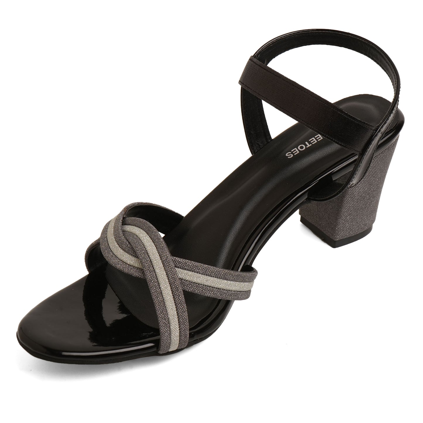 Sleek Glitter Black Box Heel Sandals For Party Wear