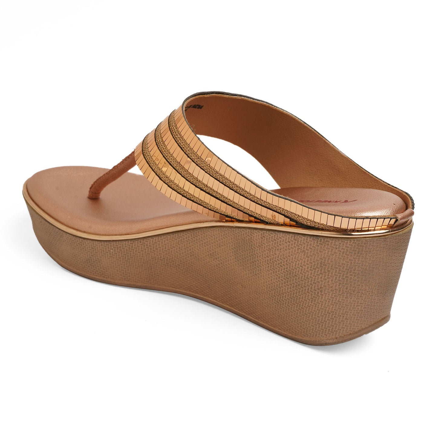 Sophisticated Shimmery Gold Wedge Heel Slippers For Party Wear