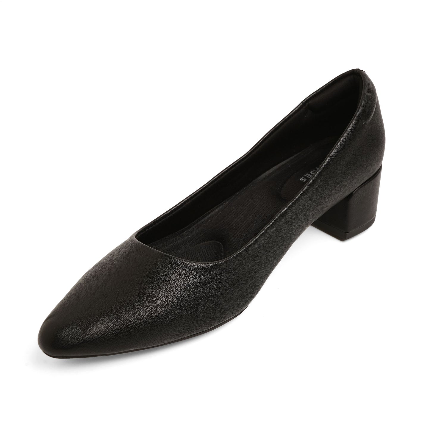 Snazzy Matt Finish Black Block Heel Pumps For Office Comfort