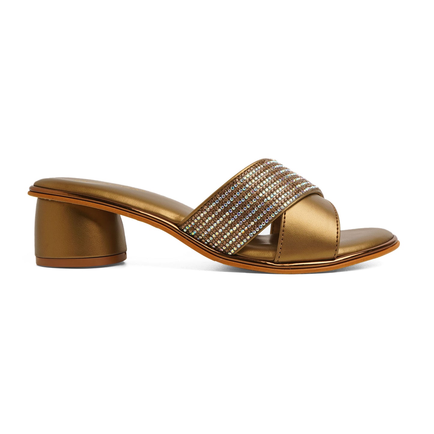 Snazzy Shimmery Bronze Round Heel Slidders For Party Wear