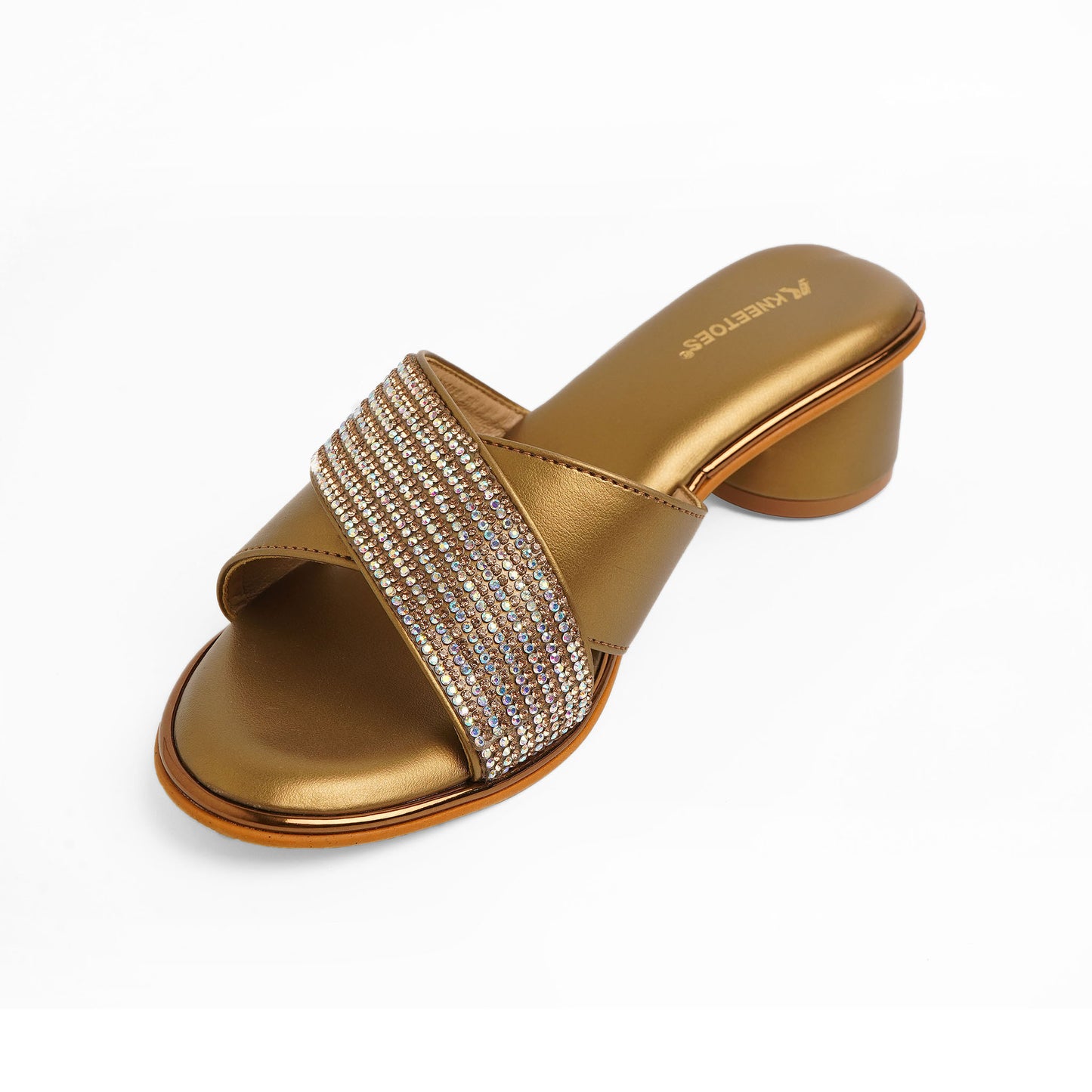 Snazzy Shimmery Bronze Round Heel Slidders For Party Wear