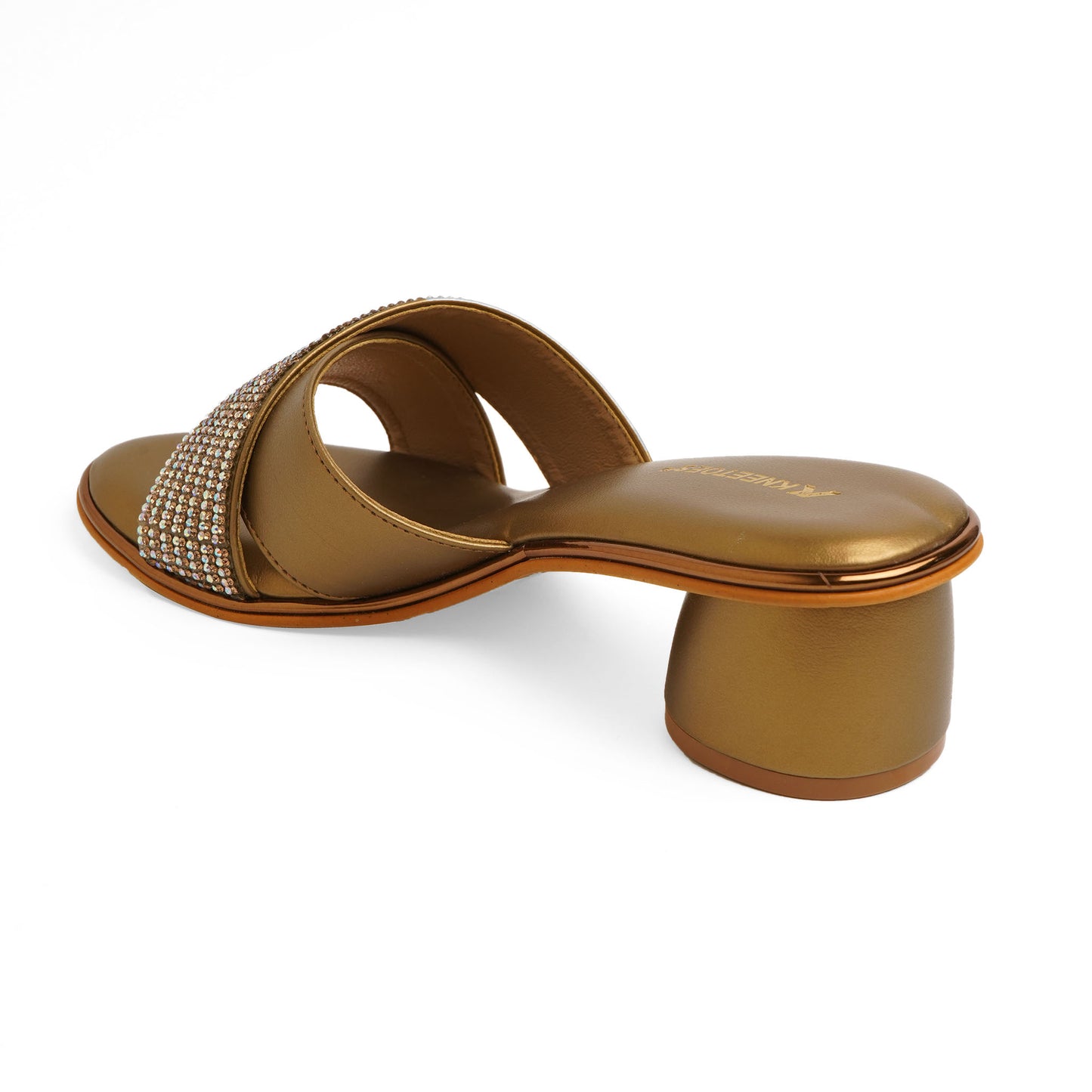 Snazzy Shimmery Bronze Round Heel Slidders For Party Wear