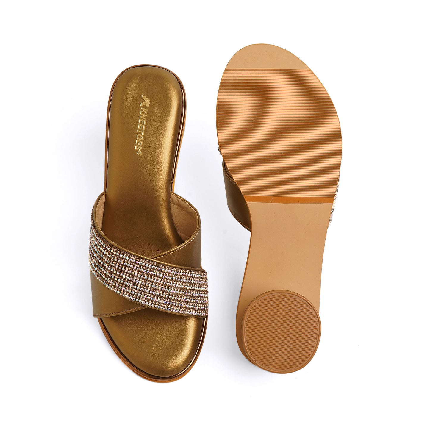 Snazzy Shimmery Bronze Round Heel Slidders For Party Wear