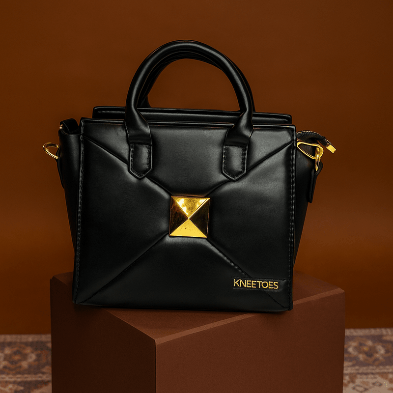 Black Quilted Purse with Gold Detail