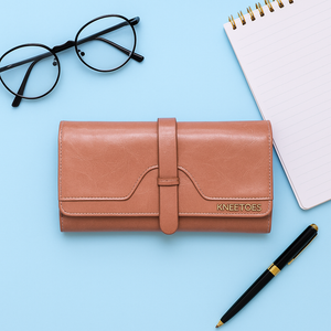 Tan Long Wallet with Strap Closure