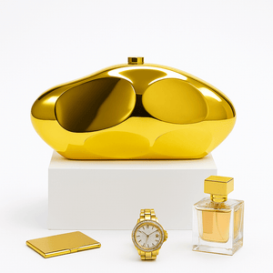 Metallic Gold Sculpted Clutch with Gloss Finish