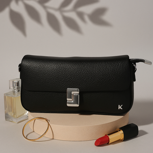 Black Textured Sling Bag with Metal Clasp