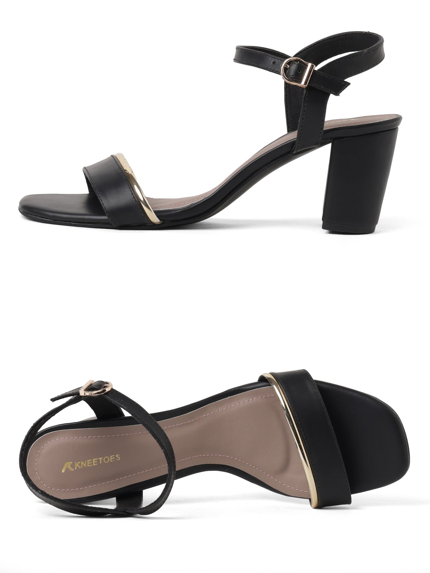 Fashionable Black Synthetic Heel Sandal