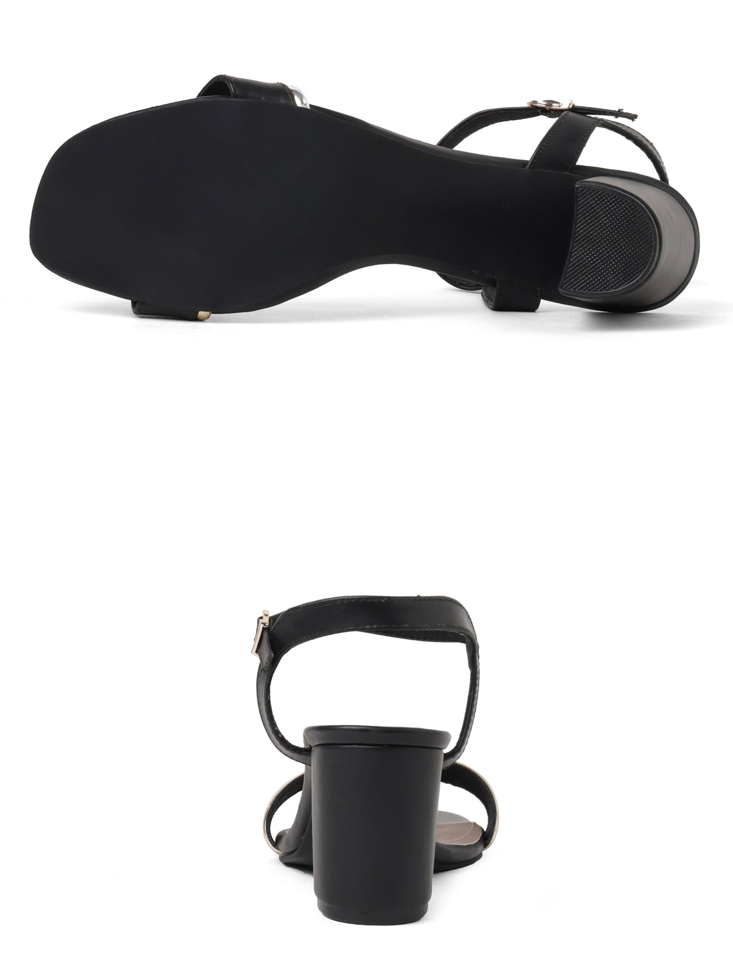 Fashionable Black Synthetic Heel Sandal