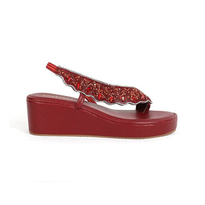 Crimson Handcrafted Stone & Sequin Wedge Sandals