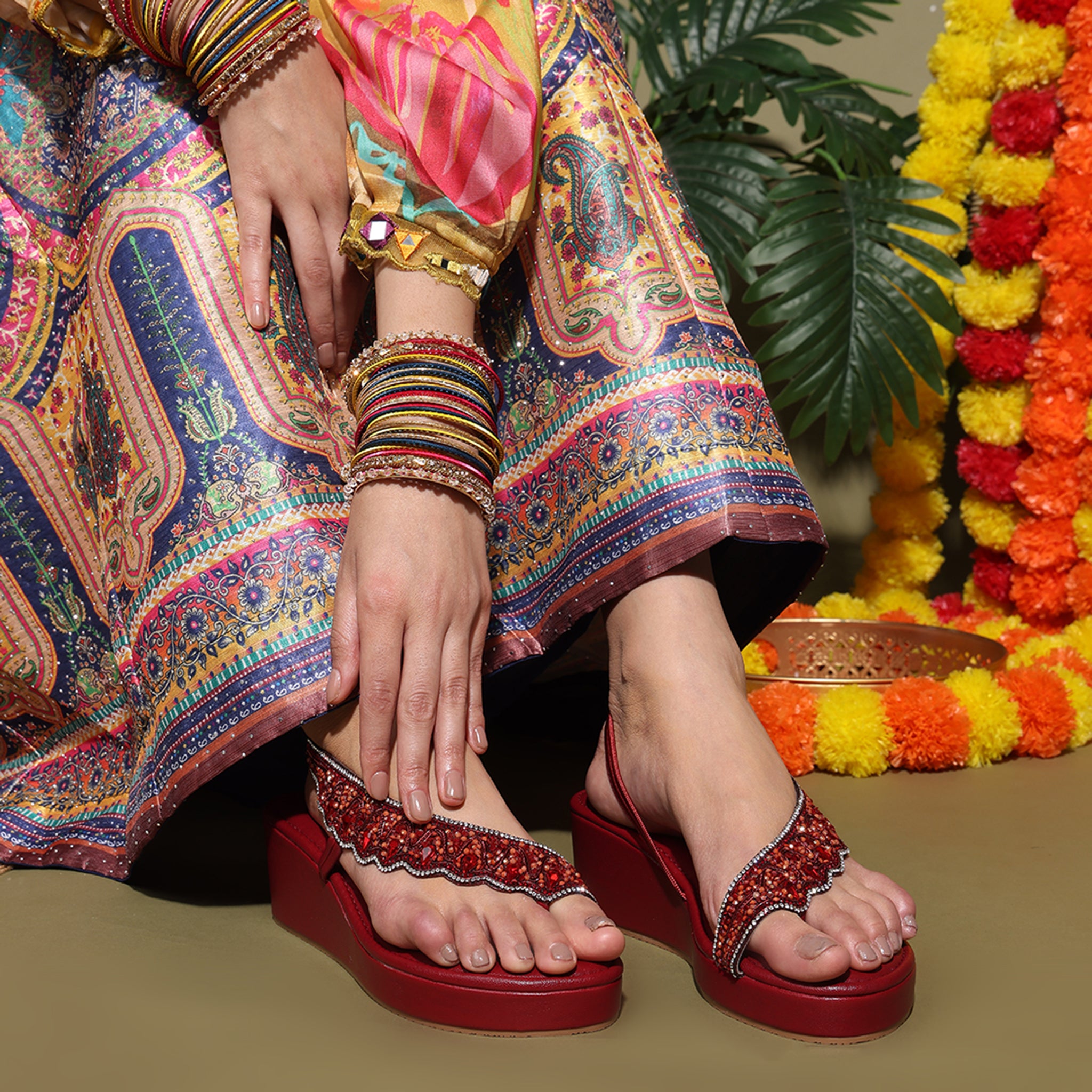 Premium Maroon Open-Toe Wedge Sandals