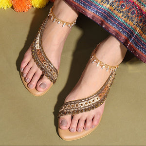 Zari Work Bronze Stylish Open-Toe Sandals