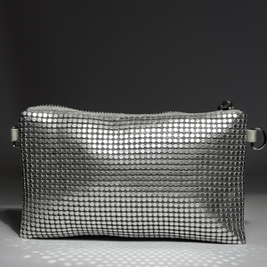 Silver Mesh Shimmer Pouch with Zip Closure