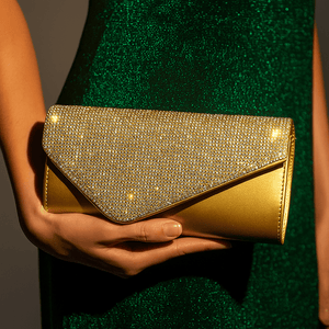 Gold Crystal Embellished Party Clutch
