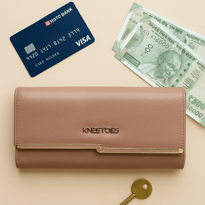 Nude Pink Long Wallet with Metal Logo