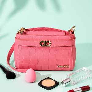 Pink Textured Crossbody with Gold Buckle Accent