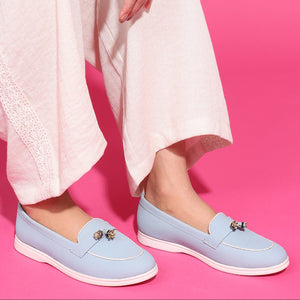 Blue Round-Toe Durable Loafers