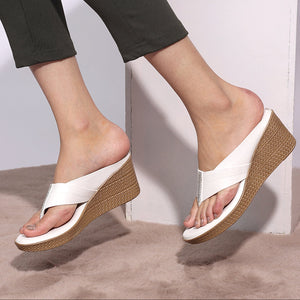 White Wedge Heel Thong Sandals