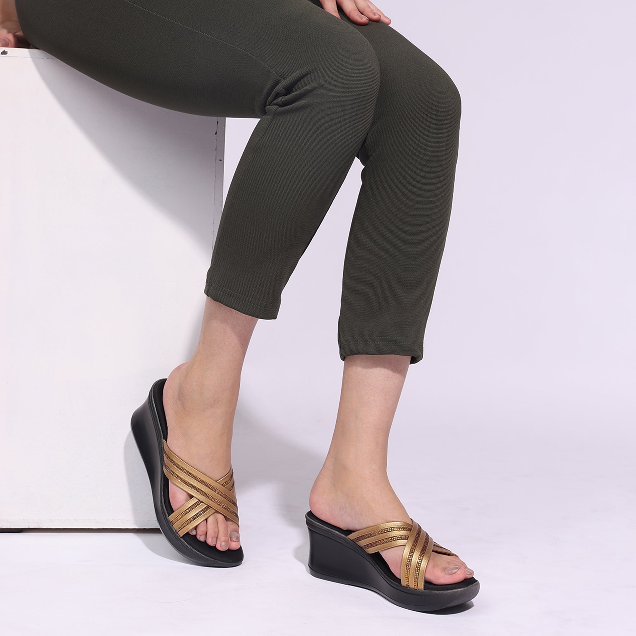 Bronze Embellished Wedge Heel Sandals