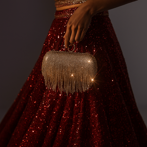 Gold Crystal Fringe Clutch