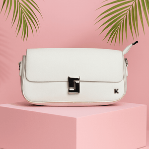 White Everyday Flap Clutch with Metal Detailing