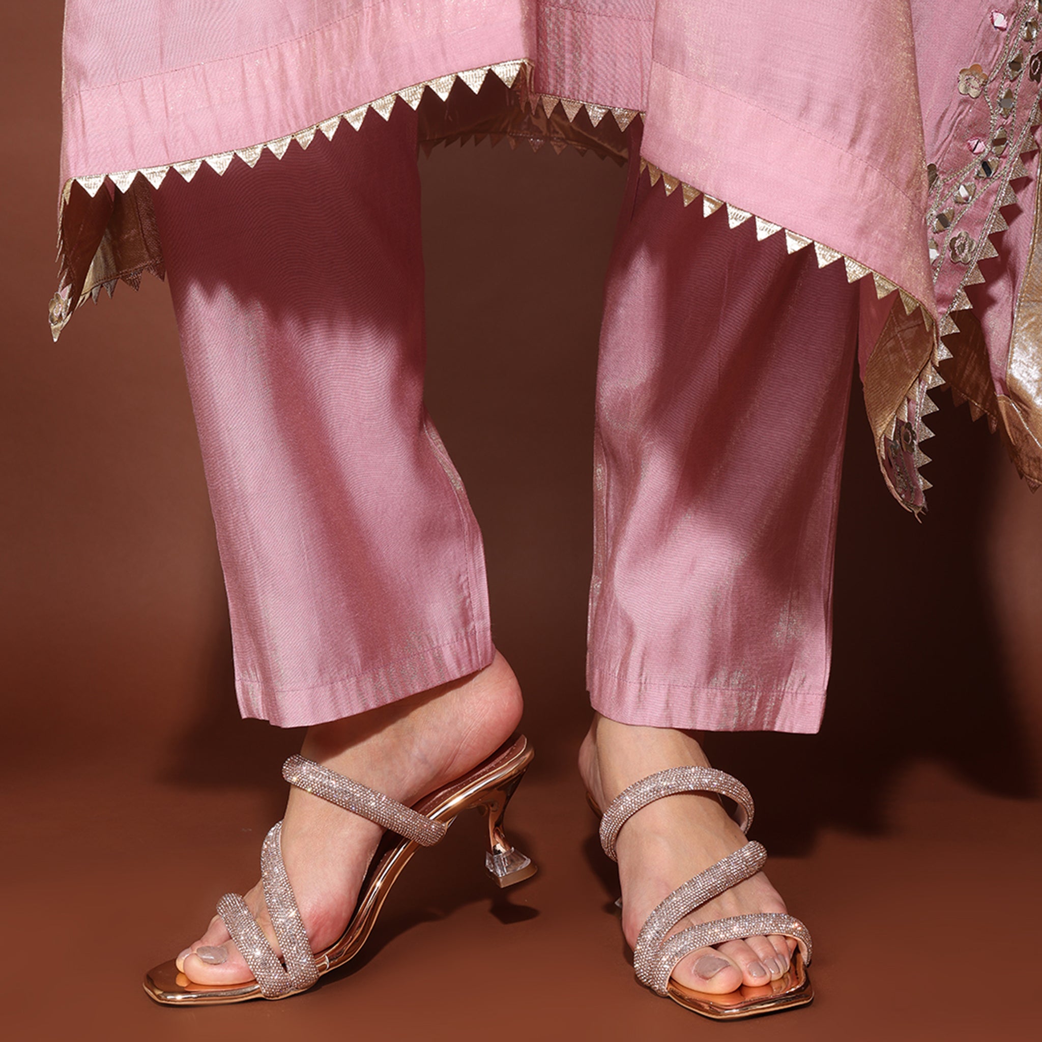 Embellished Rose-Gold Stylish Square-Toe Sandals