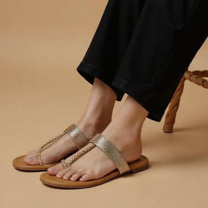 Sparkly Gold Braid One-Toe Sandals