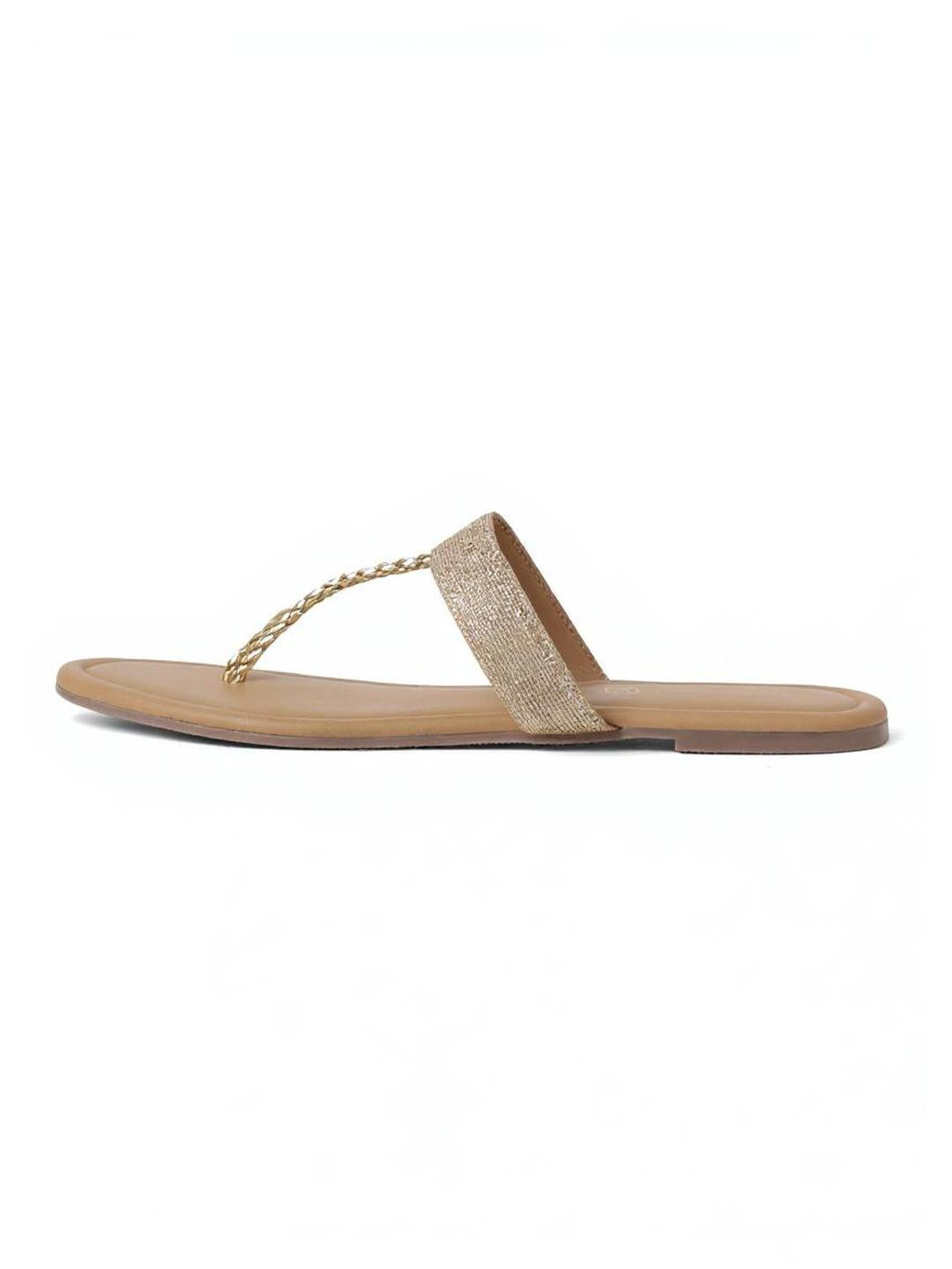 Kneetoes Women Sparkly Gold Braid One-Toe Sandals